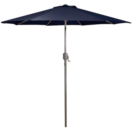 9Ft Outdoor Patio Market Umbrella with Hand Crank & Tilt By Northlight in Navy Blue/Brown | 9ft x 8ft | Michaels®